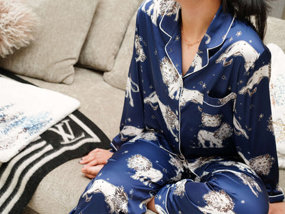 Cute Lion Print Pyjama Set ,Long Sleeves ,Bride and Bridesmaid Pajama , Birthday Gifts For Her, Two Pieces Pajamas Sets