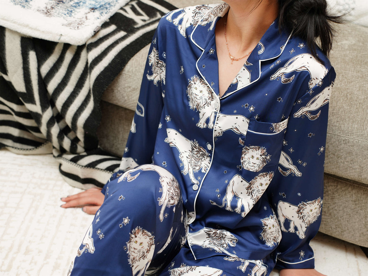 Cute Lion Print Pyjama Set ,Long Sleeves ,Bride and Bridesmaid Pajama , Birthday Gifts For Her, Two Pieces Pajamas Sets