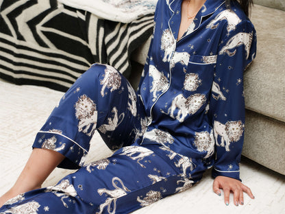 Cute Lion Print Pyjama Set ,Long Sleeves ,Bride and Bridesmaid Pajama , Birthday Gifts For Her, Two Pieces Pajamas Sets