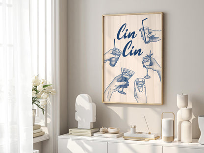 Trendy Cin Cin wall art Print, Alcohol Print Retro Poster, Bar Decor Wall Art, Modern Art Print, Kitchen wall decor, Couple Dancing Art