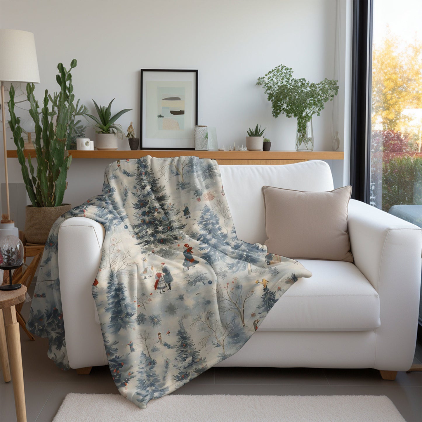 Christmas Blanket Frost Christmas Village Home Decor Blue Holiday Fleece Blanket Christmas Tree Throw Christmas Gift for Family Friend Host