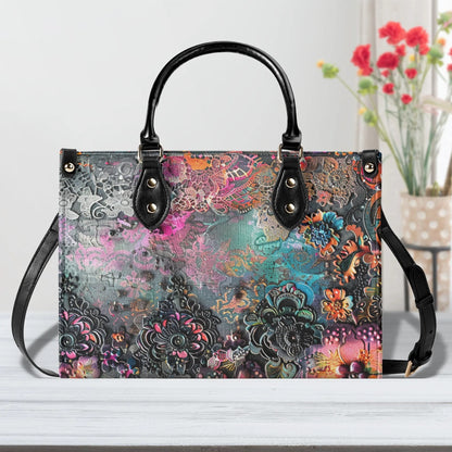 Dark Enchantment Tote Handbag. Colorful Handbag, Waterproof PU Leather Tote, Top Handle Vegan Leather, Crossbody, Shoulder bag.