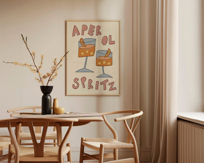 Aperol Spritz Poster, Trendy Wall Art, Apartment Decor, Retro Wall Art, Kitchen Wall Art, Pink Wall Art, Y2K Room Decor
