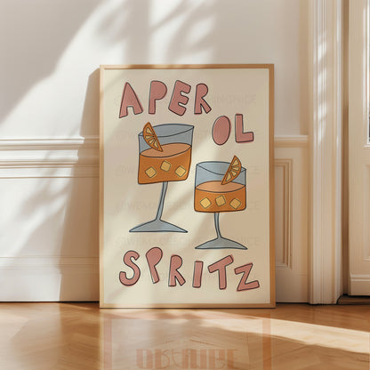 Aperol Spritz Poster, Trendy Wall Art, Apartment Decor, Retro Wall Art, Kitchen Wall Art, Pink Wall Art, Y2K Room Decor