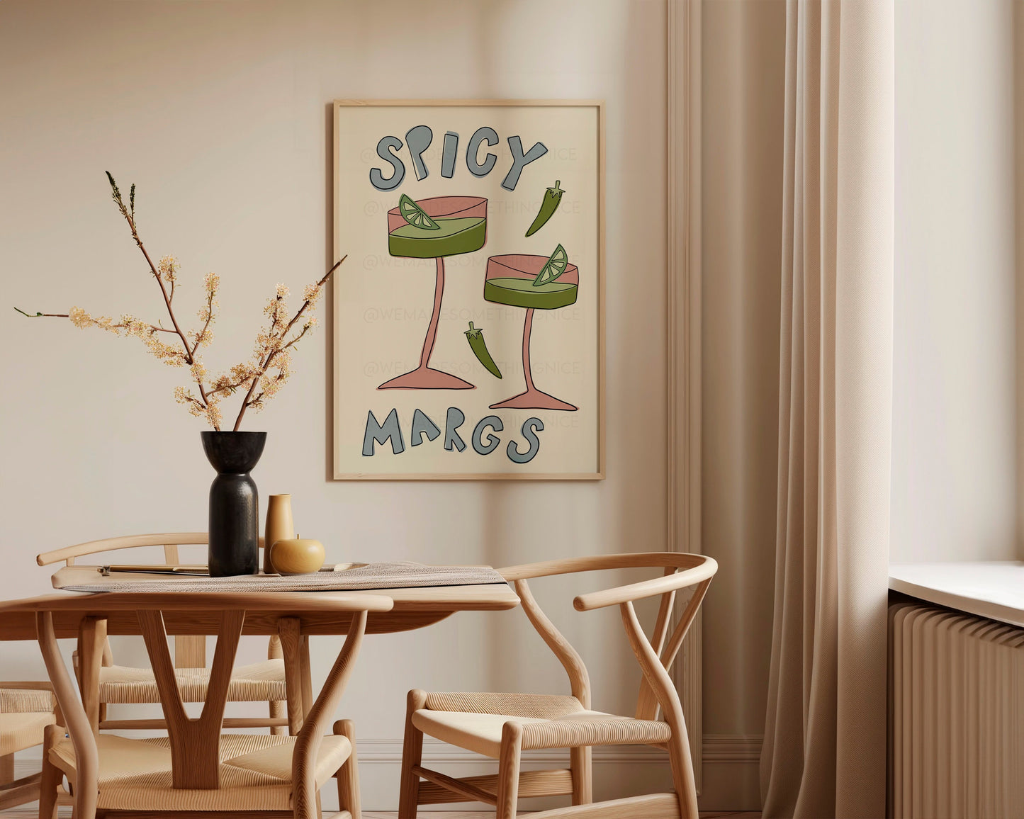 Spicy Margs Print, Trendy Wall Art, Apartment Decor, Retro Wall Art, Kitchen Wall Art, Pink Wall Art, Y2K Room Decor