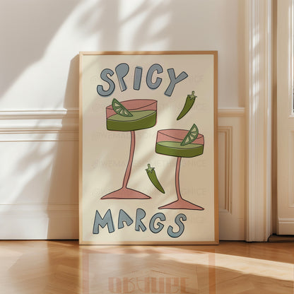 Spicy Margs Print, Trendy Wall Art, Apartment Decor, Retro Wall Art, Kitchen Wall Art, Pink Wall Art, Y2K Room Decor
