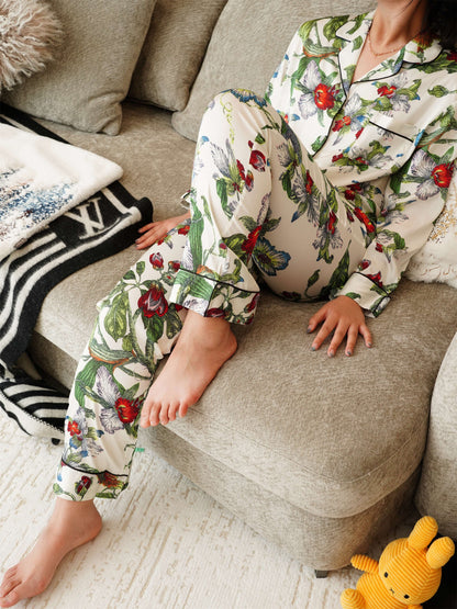 Exotic Rainbow Flower Print Pyjama Set ,Long Sleeves ,Bride and Bridesmaid Pajama , Birthday Gifts For Her?Could Be Wear Outside,