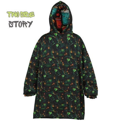 Halloween Print Skulls Witches Reversible Kids Snug Hoodie,Oversized Double Sided Youth Hoodie Blanket,Warm Blanket with Sleeves,Unique Gift