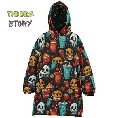 Halloween Print Skulls Witches Reversible Kids Snug Hoodie,Oversized Double Sided Youth Hoodie Blanket,Warm Blanket with Sleeves,Unique Gift