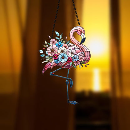 Pink Flamingo window hanging, Sunset lotus flowers, Acrylic window hangings, bird artwork, Mothers day gift, Gift for her,Housewarming decor