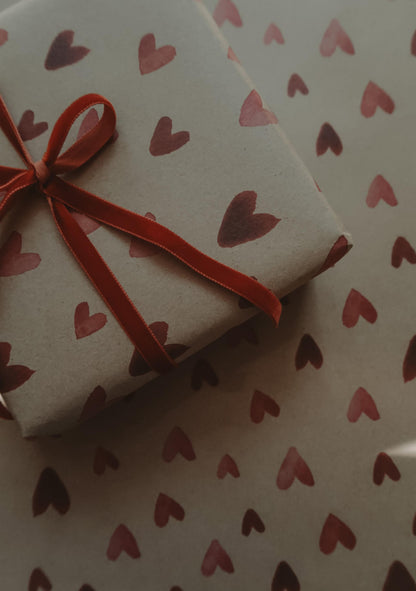 Red hearts kraft wrapping paper, Gift Wrap, gift wrapping paper, Gift Warp, Wrapping paper, gift paper, love, hearts wrap paper, recycled