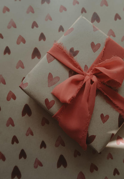 Red hearts kraft wrapping paper, Gift Wrap, gift wrapping paper, Gift Warp, Wrapping paper, gift paper, love, hearts wrap paper, recycled