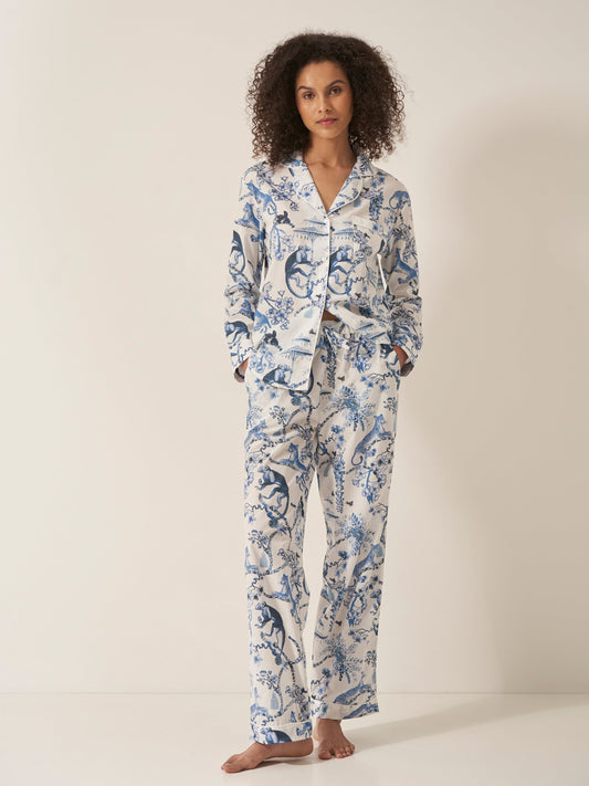 Chinoiserie Whimsy Women’s Pyjama Trouser Set | Organic Cotton Long Sleeve PJs | Elegant Artistic Print Sleepwear for Her