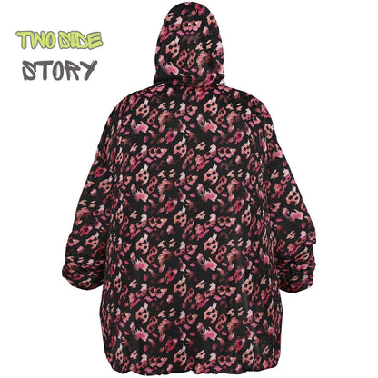 Unisex Reversible Pink Leopard Print Adult Snug Hoodie,Reversible Oversized Hoodie Blanket,Lounge Wear,Unique Gifts,Christmas Gift,Gifts