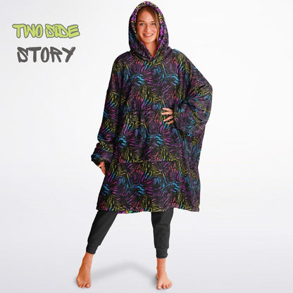 Unisex Neon Psychedelic Waves Print Print Reversible Snug Hoodie,Festival Rave Party Wear,Oversized Double Sided Hoodie Blanket,Unique Gifts
