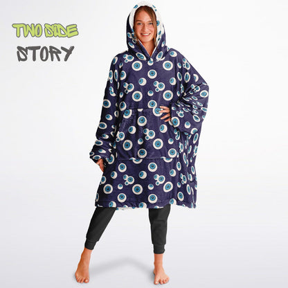Unisex Evil Eye Reversible Snug Hoodie,Mykonos Eye Double Sized Hooded Blanket,Blanket with Sleeves,Lounge Wear,Unique Gifts,Christmas Gift