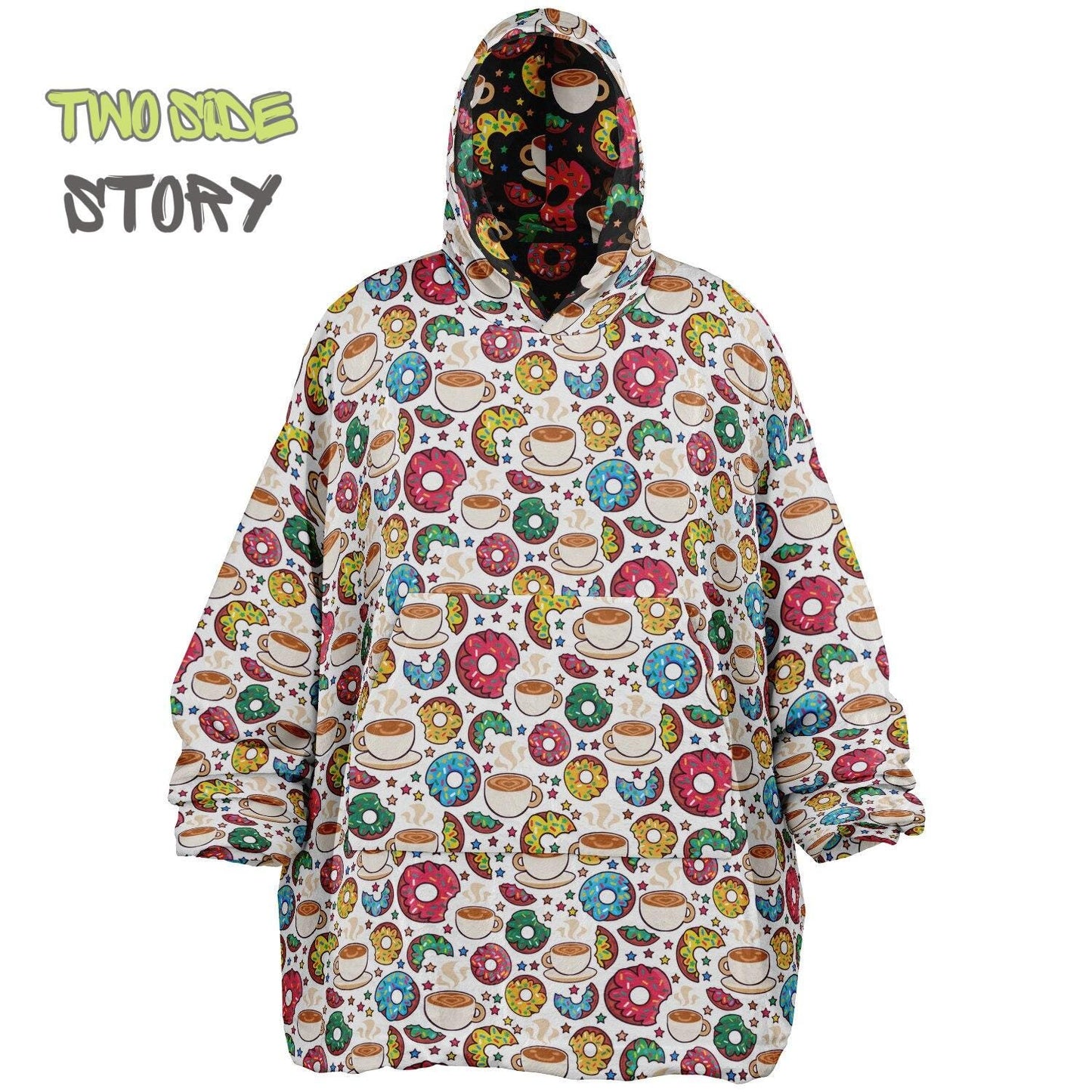 Unisex Sweets Donuts Print Reversible Snug Hoodie,Festival Rave Party Wear,Oversized Double Sided Hoodie Blanket,Unique Gift for Foodie