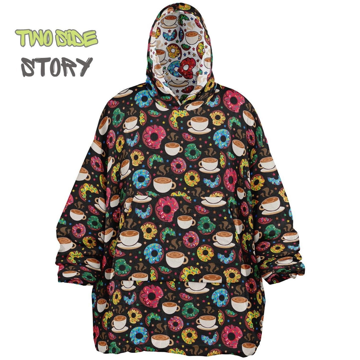 Unisex Sweets Donuts Print Reversible Snug Hoodie,Festival Rave Party Wear,Oversized Double Sided Hoodie Blanket,Unique Gift for Foodie