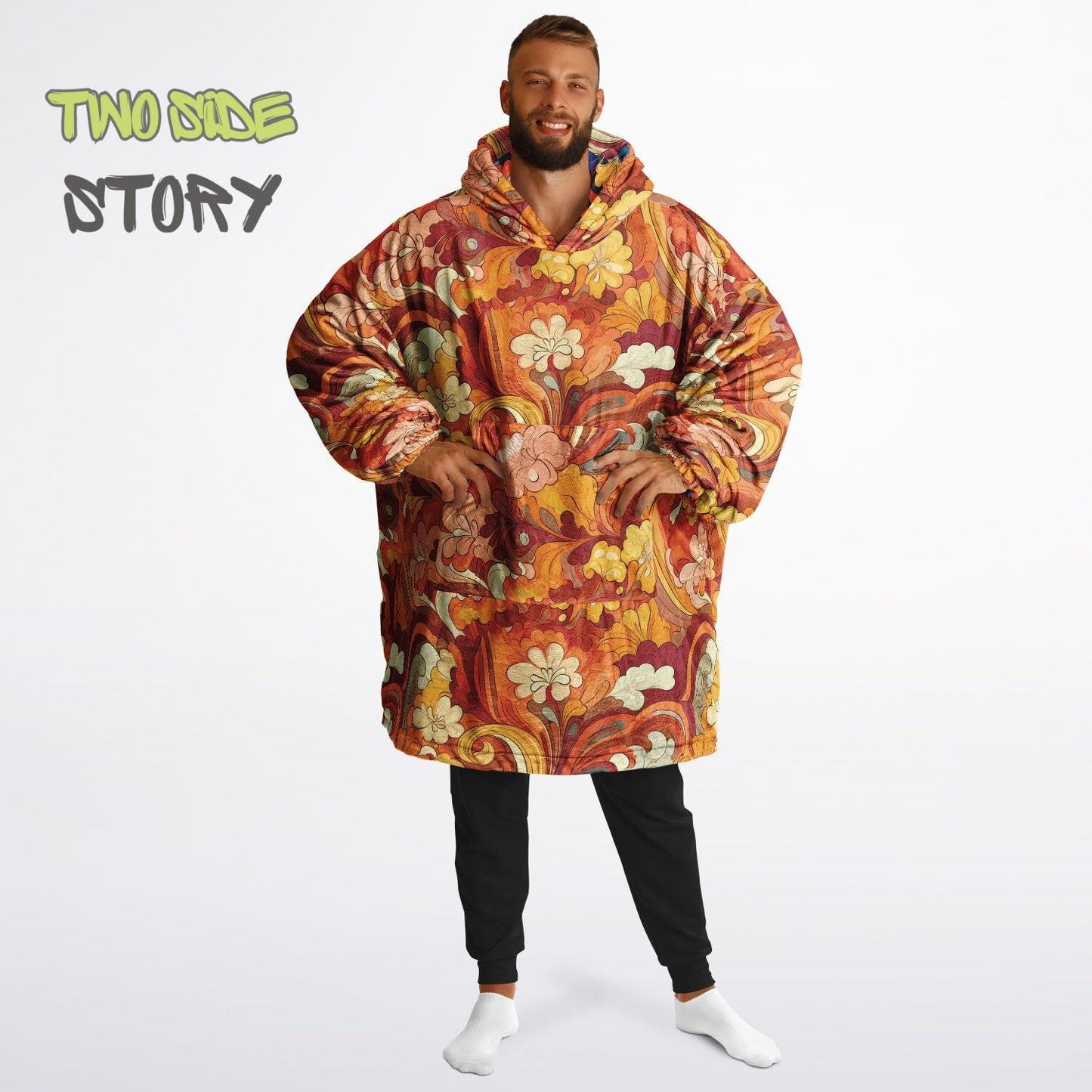 Unisex Reversible Snug Hoodie,Psychedelic Autumn Reversible Hoodie Blanket,Festival Rave Party Wear,Oversized Hoodie Blanket,Unique Gifts