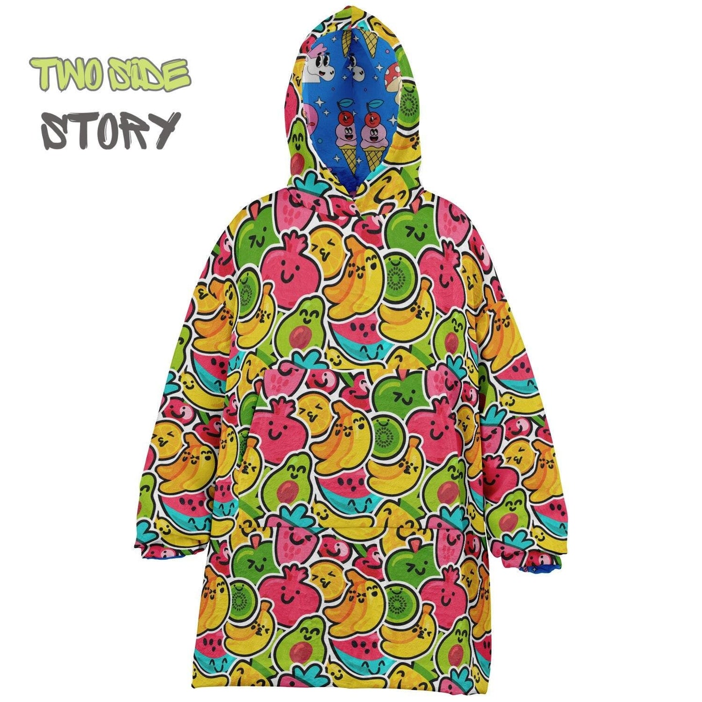 Cute Kawaii Fruit Reversible Kids Snug Hoodie,Oversized Double Sided Youth Hoodie Blanket,Warm Blanket with Sleeves,Unique Gifts for Kids
