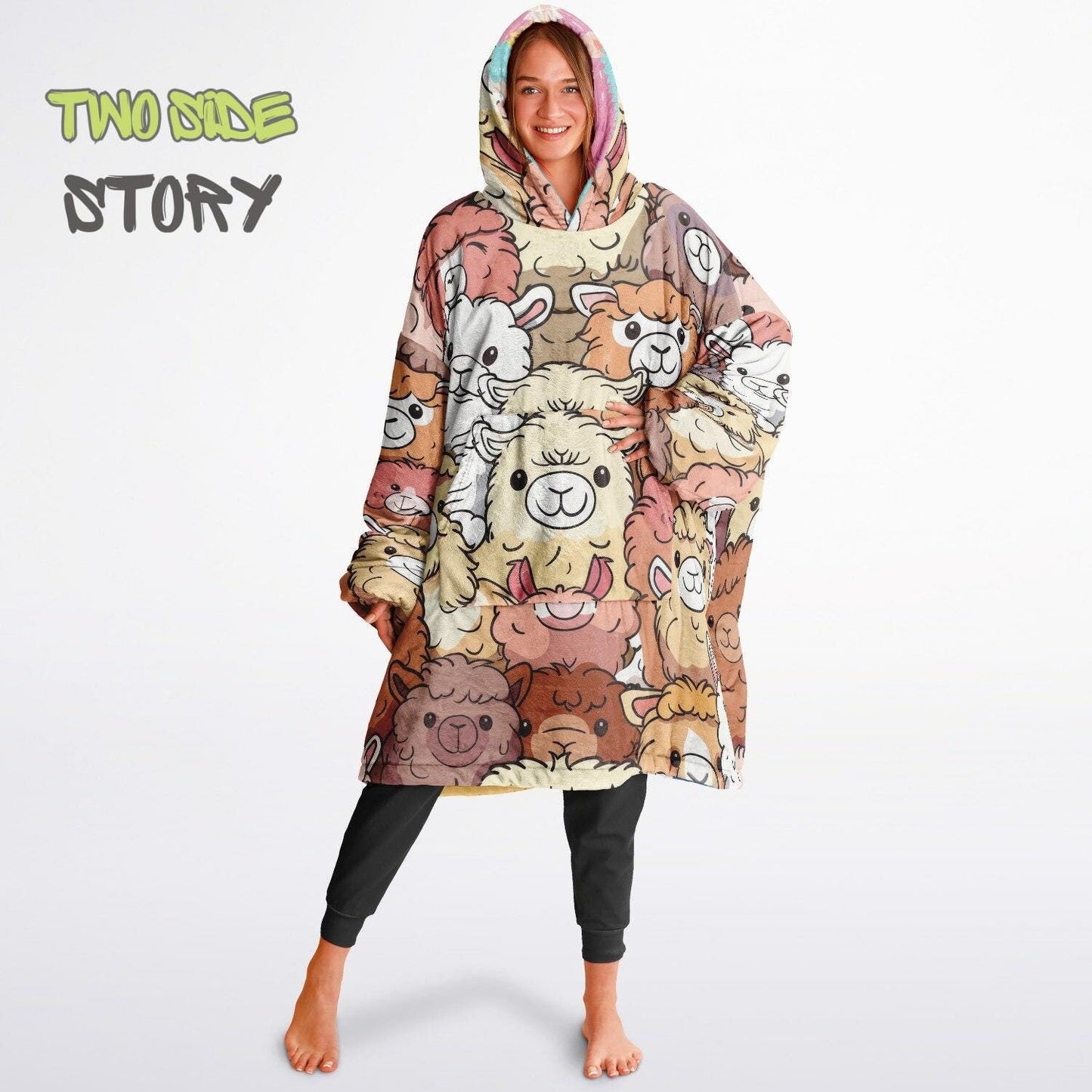 Unisex Reversible Mama Lama Fun Print Adult Snug Hoodie,Reversible Oversized Hoodie Blanket,Lounge Wear,Unique Gift,Christmas Gift,Mama Gift