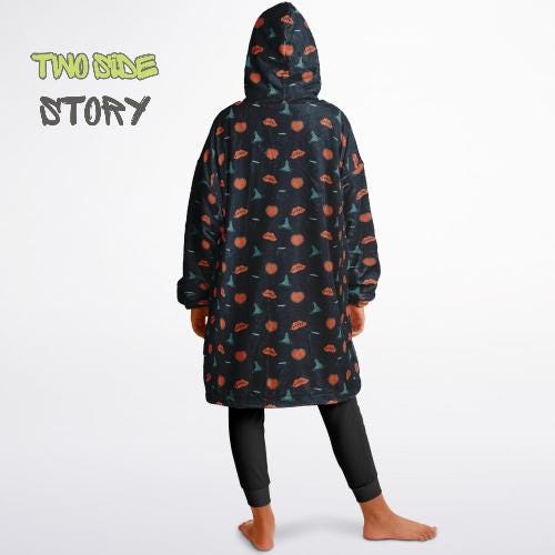 Halloween Print Reversible Kids Snug Hoodie,Oversized Double Sided Youth Hoodie Blanket,Warm Blanket with Sleeves,Halloween Gift,Unique Gift