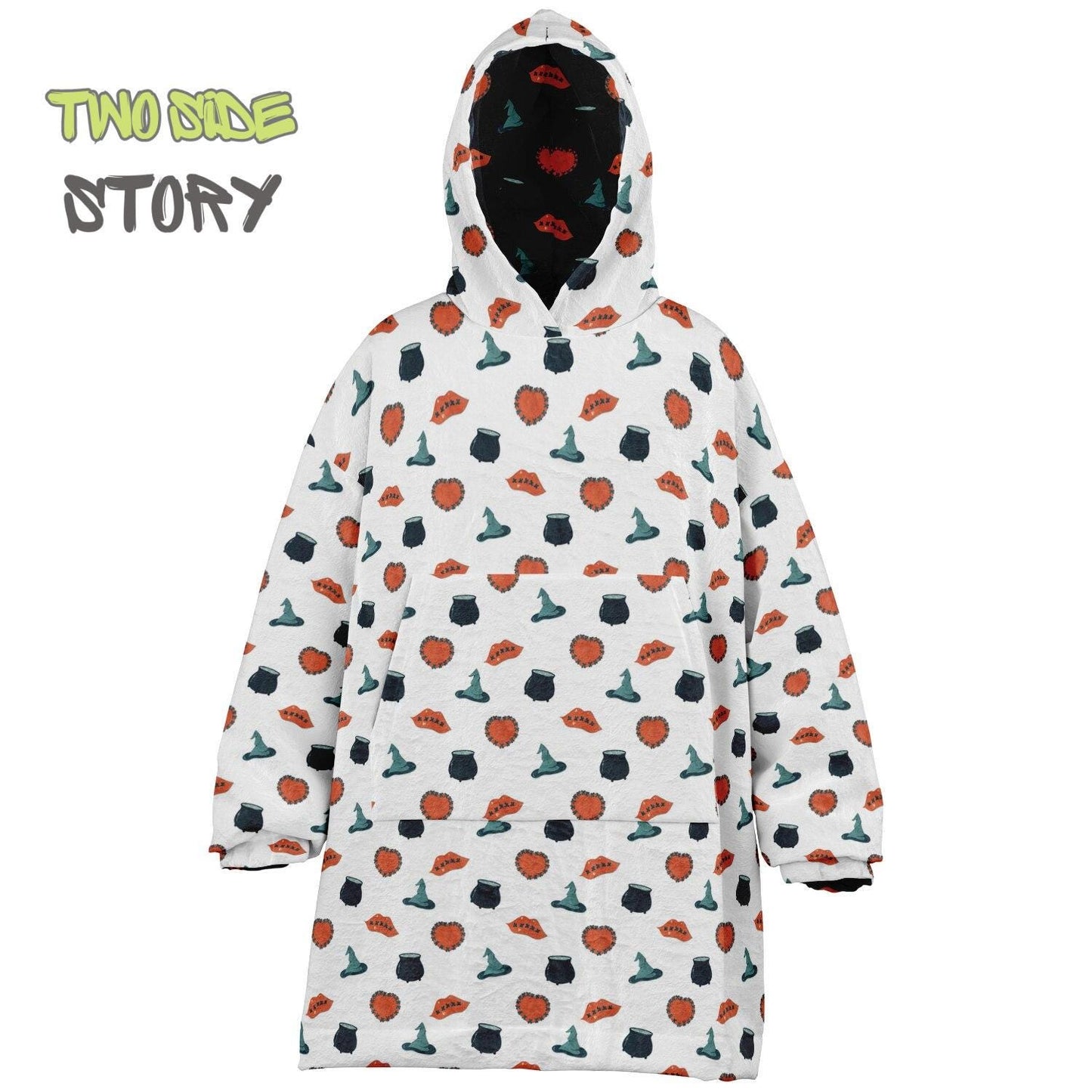 Halloween Print Reversible Kids Snug Hoodie,Oversized Double Sided Youth Hoodie Blanket,Warm Blanket with Sleeves,Halloween Gift,Unique Gift