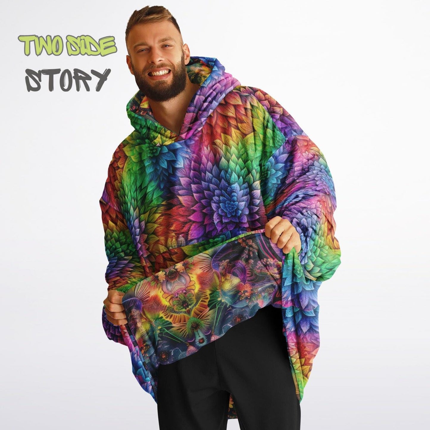 Unisex Reversible Snug Hoodie,Psychedelic Refractograph Trippy Blanket Hoodie,Festival Rave Party Wear,Oversized Hoodie Blanket,Unique Gifts