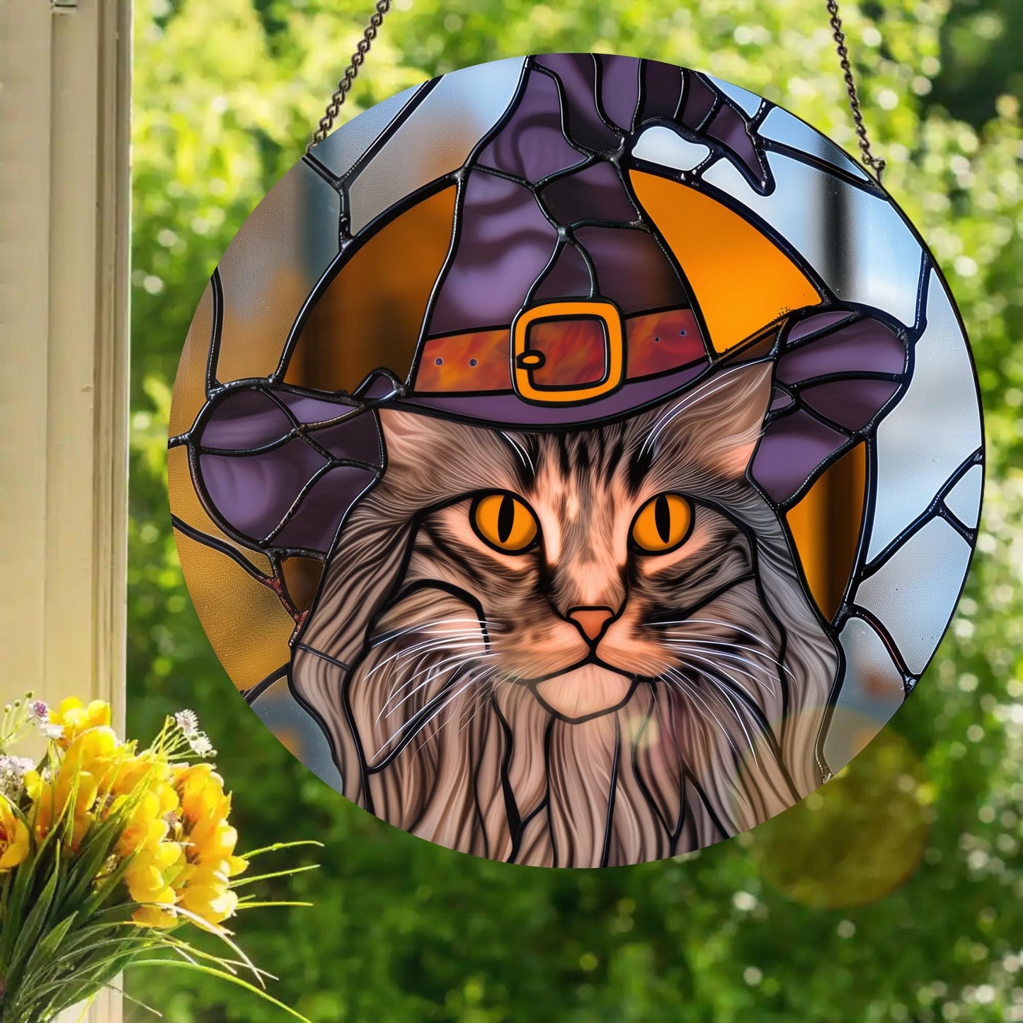 Witchy Kitty: Stained Glass Style Window Hanging Made With Real Glass