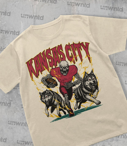 Kansas City Football Shirt - Graphic Tees - Skeleton Shirt - Merch Tee - Gift Shirt - Bootleg Shirt - Vintage - Skeleton Football Shirt