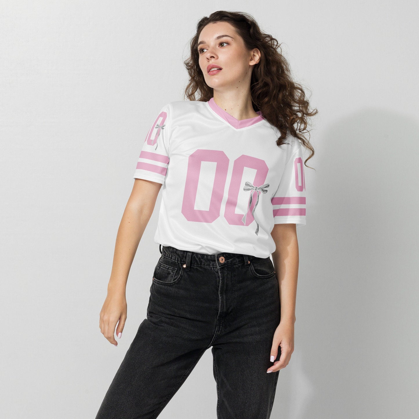 Custom Coquette Pink or White Jersey with Ribbon - Personalized Name and Number -Customizable Sportswear - Cute and Stylish Athletic Wear