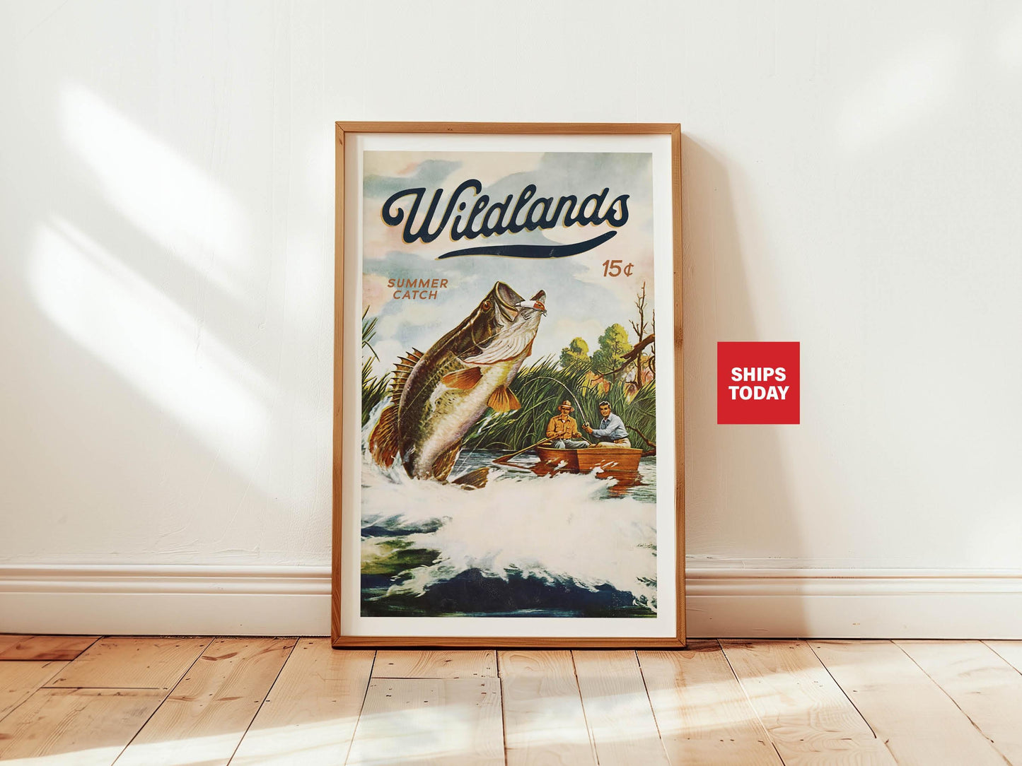 Boat Fishing Print Gift for Fisherman Art Poster Retro Angler Wall Decor Fishing Artwork Outdoorsy Wall Art Fishing Dad