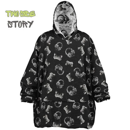 Gamer Print Reversible Adult Snug Hoodie,Oversized Double Sided Hoodie Blanket for Gamers,Warm Blanket with Sleeves,Unique Gift for Gamer