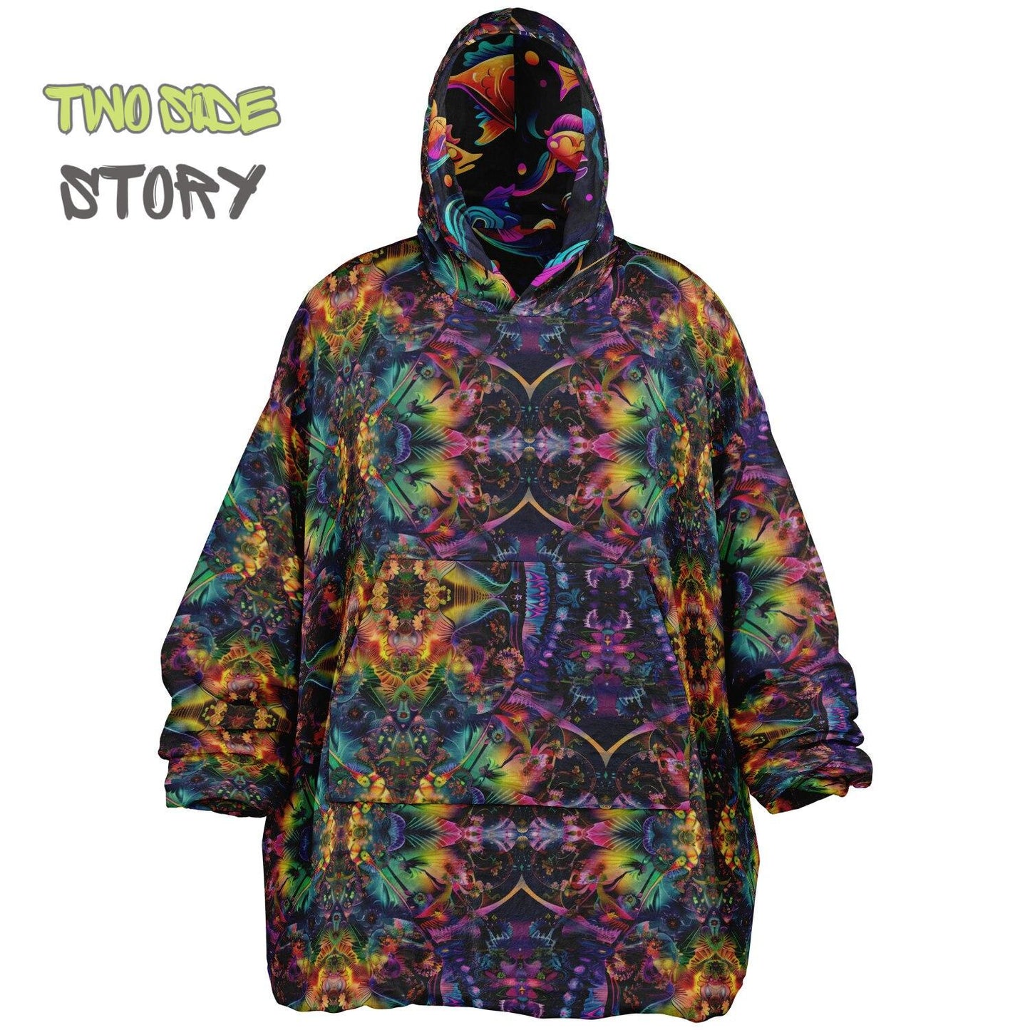 Unisex Reversible Snug Hoodie,Psychedelic Fish Trippy Print Blanket Hoodie,Festival Rave Party Wear,Oversized Hoodie Blanket,Unique Gifts