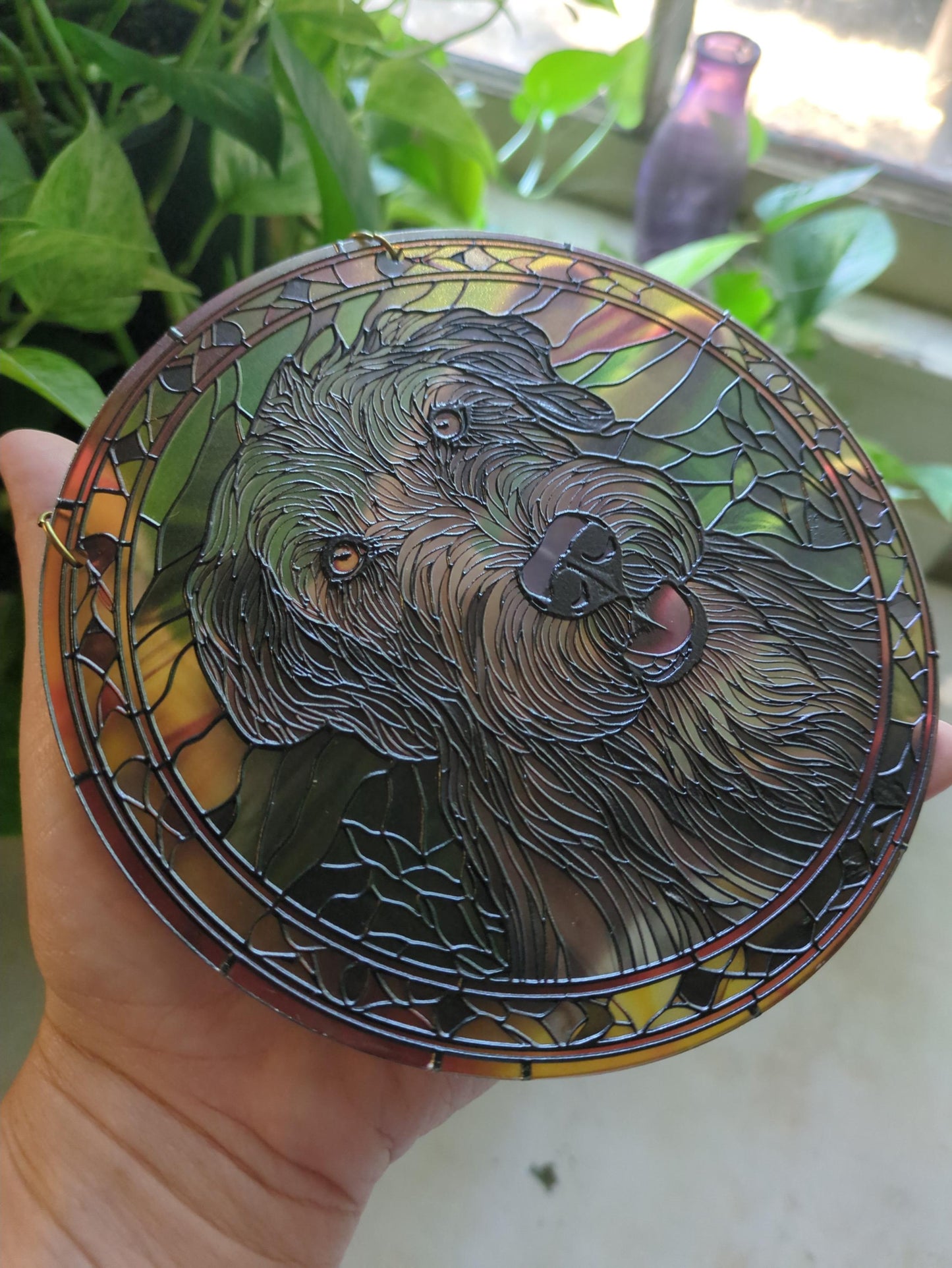 Irish Wolfhound: Stained Glass Style Window Hanging