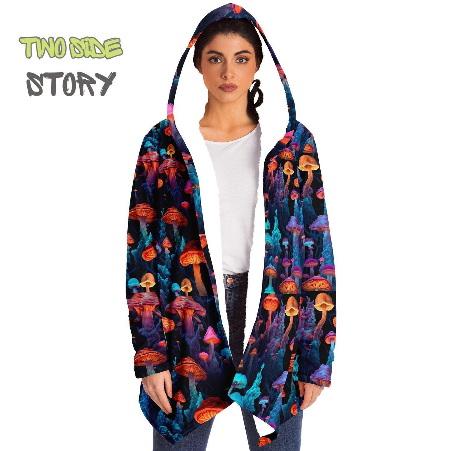 Unisex Micro-fleece Psychedelic Mushrooms Hooded Cloak,Festival Rave Party Wear,Halloween Cape,Vivid Colors EDM Festival Cape,Unique Gifts