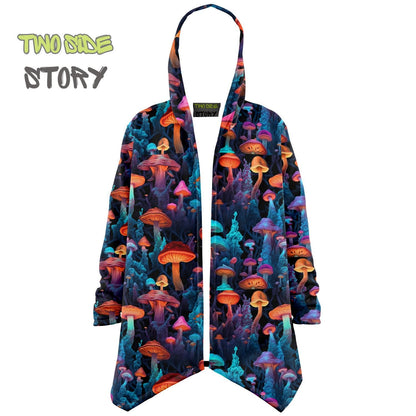 Unisex Micro-fleece Psychedelic Mushrooms Hooded Cloak,Festival Rave Party Wear,Halloween Cape,Vivid Colors EDM Festival Cape,Unique Gifts
