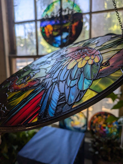 Scarlet Macaw: Stained Glass Style Window Hanging