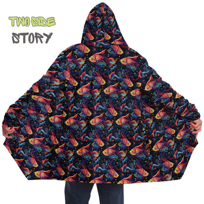 Unique Micro-fleece Psychedelic Fish Hooded Cloak,Festival Rave Party Wear,Soft Halloween Cape,Vivid Colors EDM Festival Cape,Unique Gifts