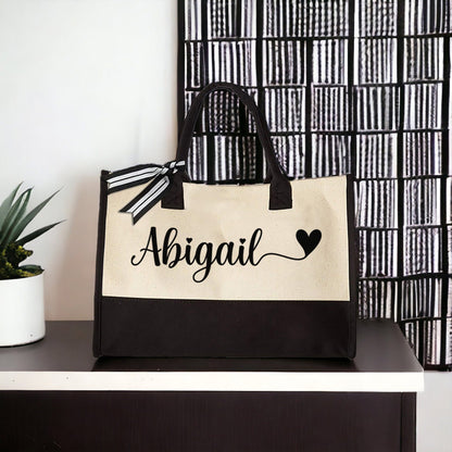 Personalized Name Tote, Custom Heart Tote, Bridal Party Gifts, Bachelorette Party Gifts, Gift For Bridesmaids, Bridal Party Favors