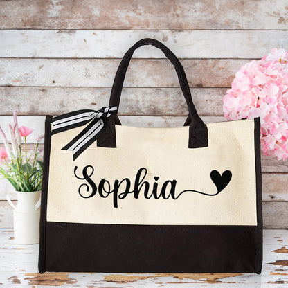 Personalized Name Tote, Custom Heart Tote, Bridal Party Gifts, Bachelorette Party Gifts, Gift For Bridesmaids, Bridal Party Favors