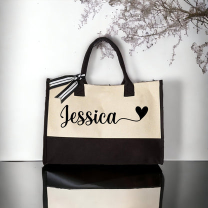 Personalized Name Tote, Custom Heart Tote, Bridal Party Gifts, Bachelorette Party Gifts, Gift For Bridesmaids, Bridal Party Favors