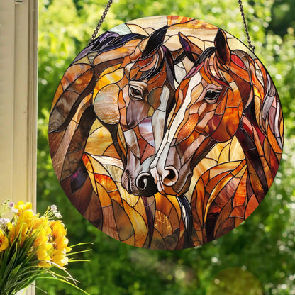 Horse Friends: Stained Glass Style Window Hanging