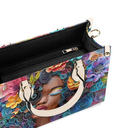 Afro-Centric Bloom Chic Tote Handbag. Colorful Handbag, Waterproof PU Leather Tote, Top Handle Vegan Leather, Crossbody, Shoulder bag.
