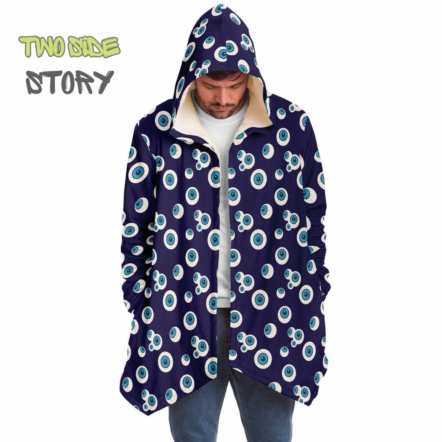 Unique Micro-fleece Evil Eye Print Hooded Cloak,Mykonos Eye Festival Rave Party Wear,Halloween Costume,Unique Gifts