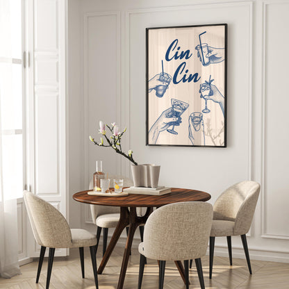 Trendy Cin Cin wall art Print, Alcohol Print Retro Poster, Bar Decor Wall Art, Modern Art Print, Kitchen wall decor, Couple Dancing Art