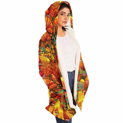 Vivid Colors Micro-fleece Psychedelic Mushrooms Hooded Cloak, Festival Rave Party Wear, EDM Festival Cape, Psychedelic Cape, Men's Rave Cape