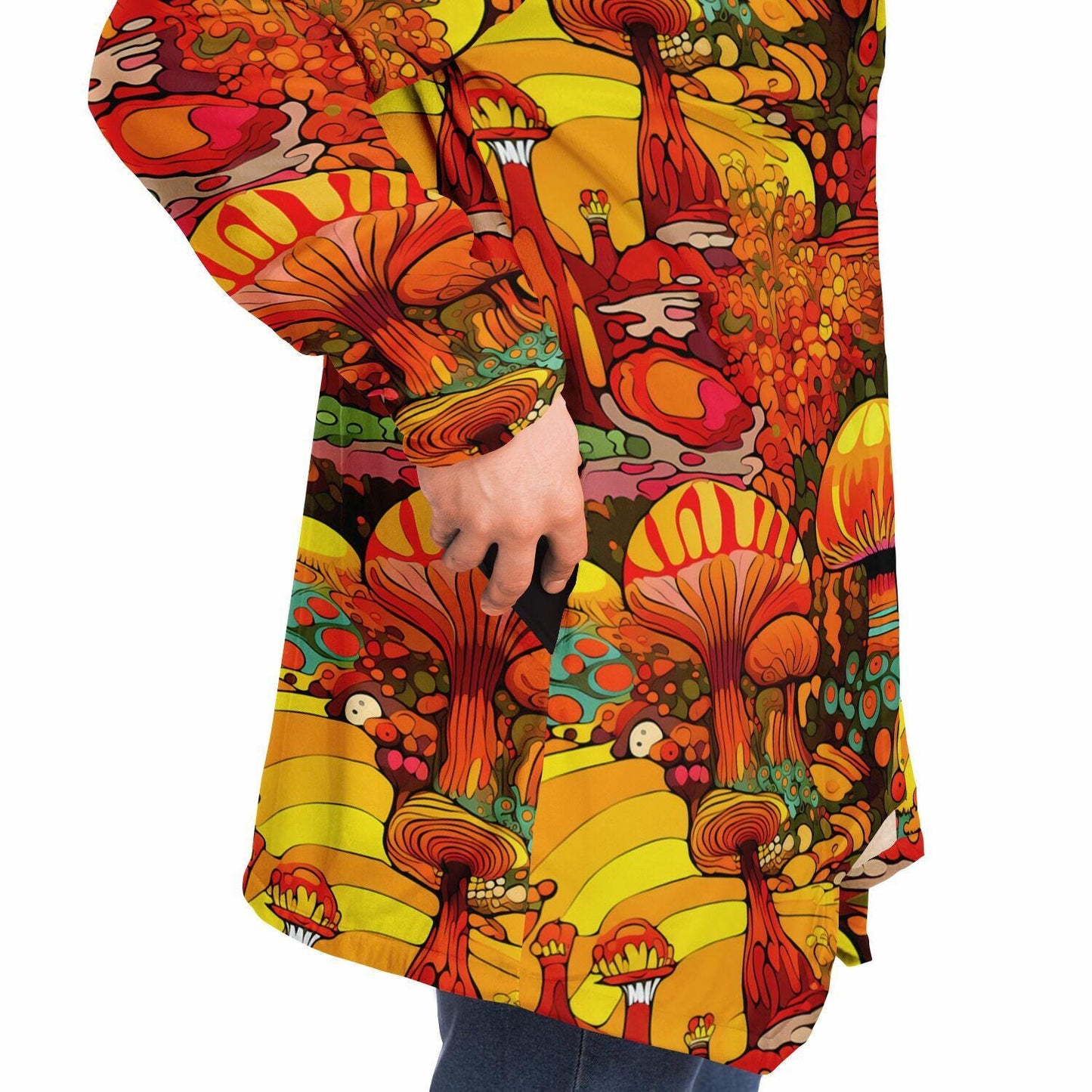 Vivid Colors Micro-fleece Psychedelic Mushrooms Hooded Cloak, Festival Rave Party Wear, EDM Festival Cape, Psychedelic Cape, Men's Rave Cape