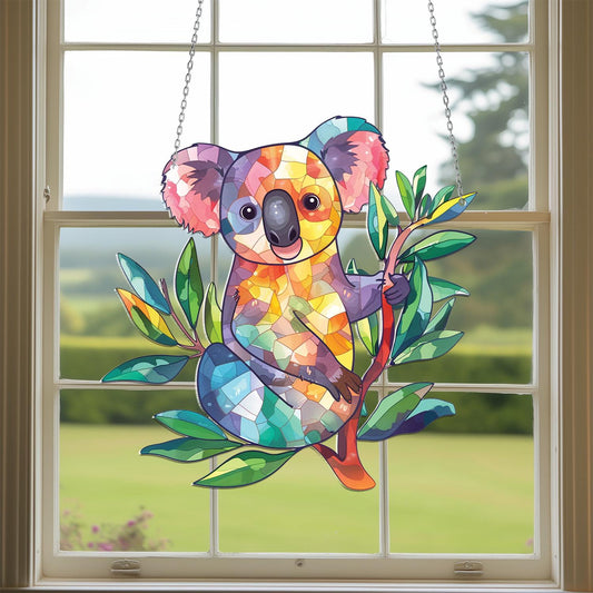 Koala On Branch Acrylic Window Hanging, Colorful Koala Hanging Car, nature animal, Gift For kid, Home Decor,Housewarming gift,Halloween Gift