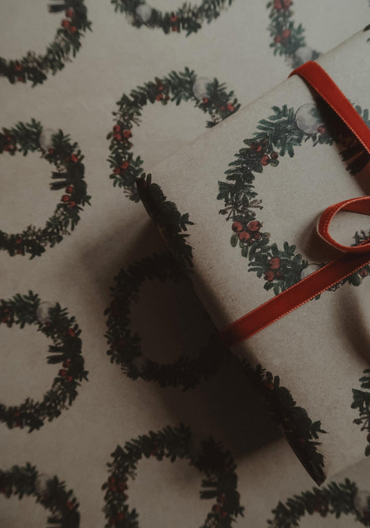 Christmas Wreath Wrapping paper, Christmas Gift Wrap, Rustic Christmas Wrap, Watercolour Christmas Gift Warp, Xmas Wrapping paper, gift